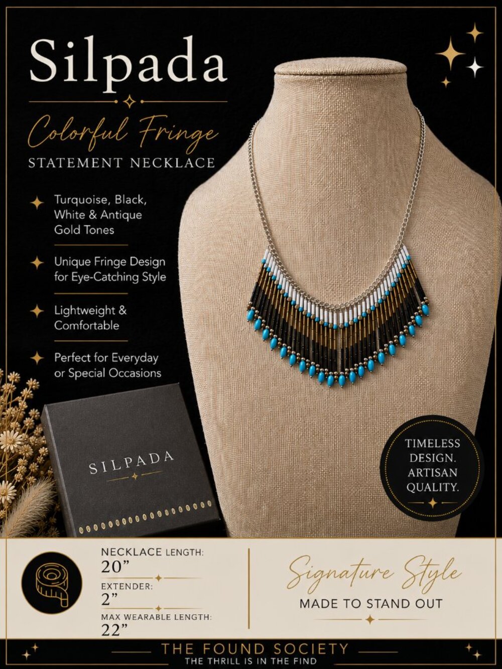 Silpada Turquoise Black Fringe Statement Necklace NIB